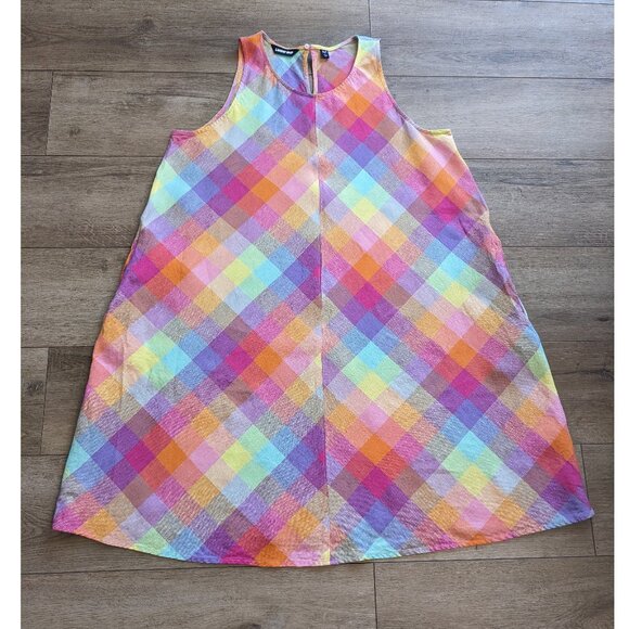 Lands' End Women’s Linen Dress‎ Plaid Multicolor Pocket Relaxed Fit XL Tall - Picture 1 of 13